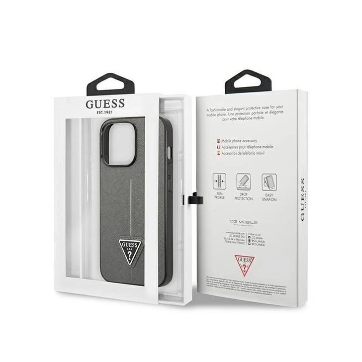 Guess Saffiano odinis dėklas iPhone 13 Pro / 13 (6.1 ) – sidabrinis