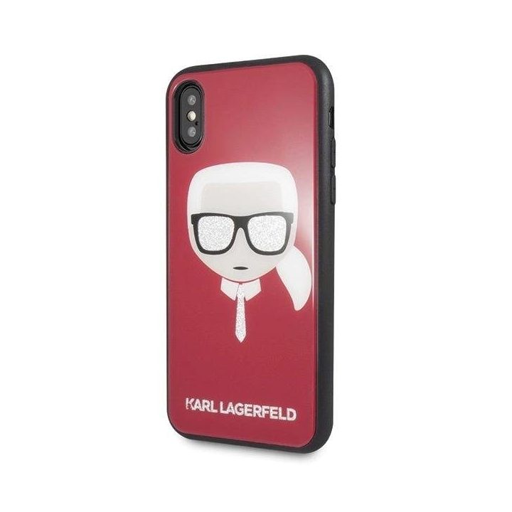 Karl Lagerfeld blizgus raudonas iPhone X/Xs dėklas Iconic Karl“