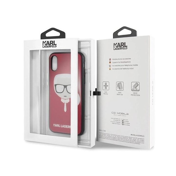 Karl Lagerfeld blizgus raudonas iPhone X/Xs dėklas Iconic Karl“