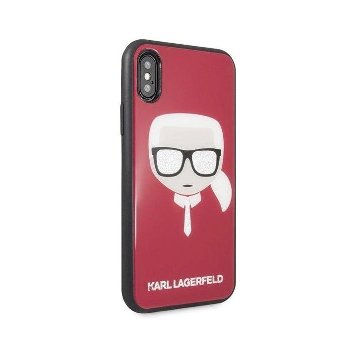 Karl Lagerfeld blizgus raudonas iPhone X/Xs dėklas Iconic Karl“