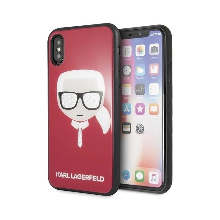 Karl Lagerfeld blizgus raudonas iPhone X/Xs dėklas Iconic Karl“