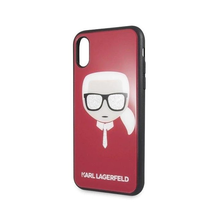 Karl Lagerfeld blizgus raudonas iPhone X/Xs dėklas Iconic Karl“