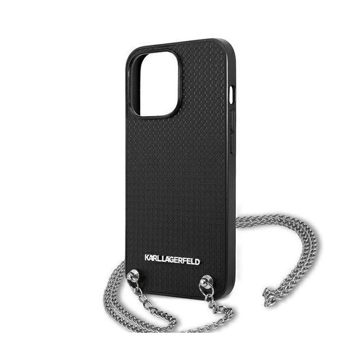 Karl Lagerfeld odinis dėklas su grandinėle iPhone 13 Pro Max (juodas)