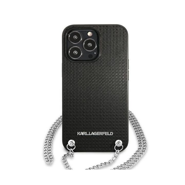 Karl Lagerfeld odinis dėklas su grandinėle iPhone 13 Pro Max (juodas)