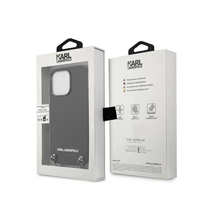 Karl Lagerfeld odinis dėklas su grandinėle iPhone 13 Pro Max (juodas)