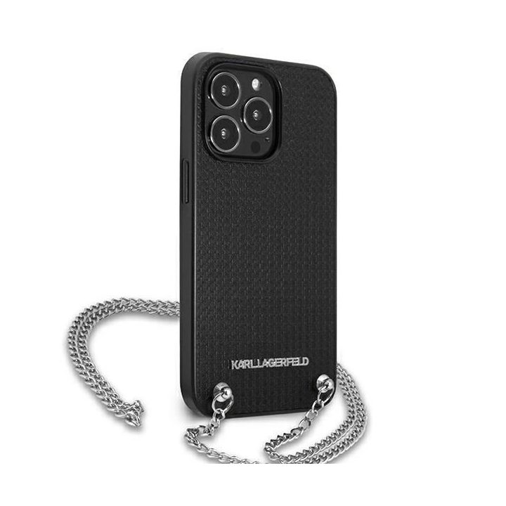 Karl Lagerfeld odinis dėklas su grandinėle iPhone 13 Pro Max (juodas)