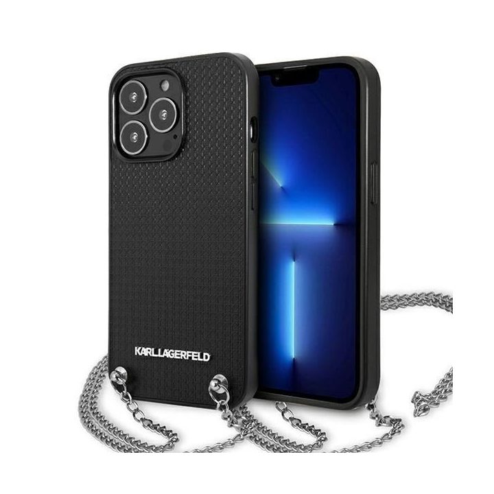 Karl Lagerfeld odinis dėklas su grandinėle iPhone 13 Pro Max (juodas)
