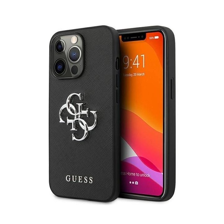 Guess Saffiano 4G odinis dėklas iPhone 13 Pro / 13 – juodas