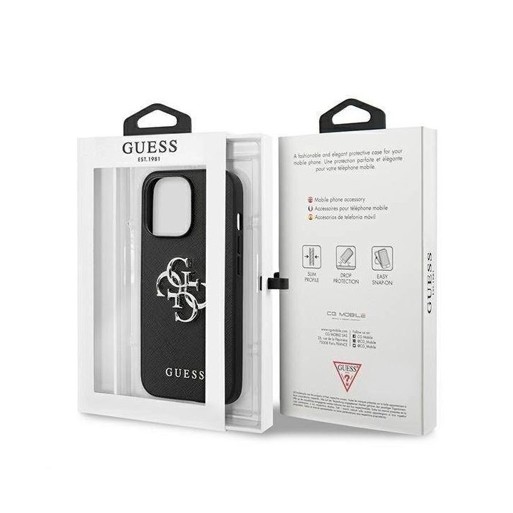Guess Saffiano 4G odinis dėklas iPhone 13 Pro / 13 – juodas