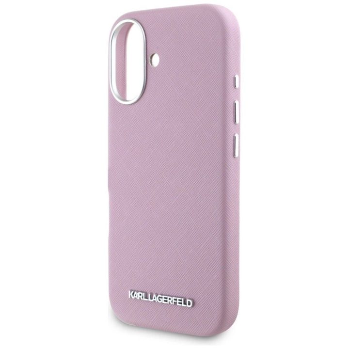 Karl Lagerfeld rožinis Saffiano MagSafe dėklas iPhone 16