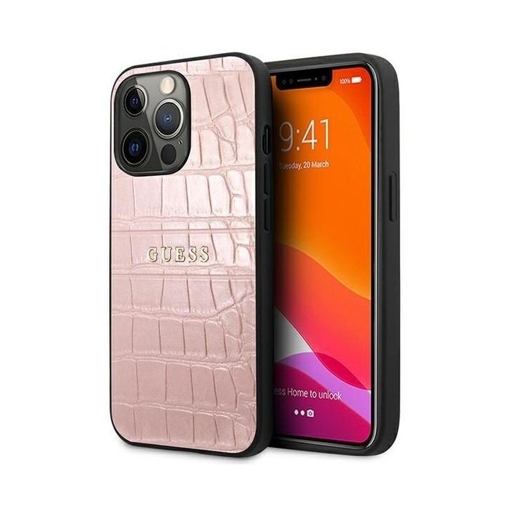 Guess krokodilo rašto dėklas iPhone 13 Pro / 13 (6.1 ) – rožinis