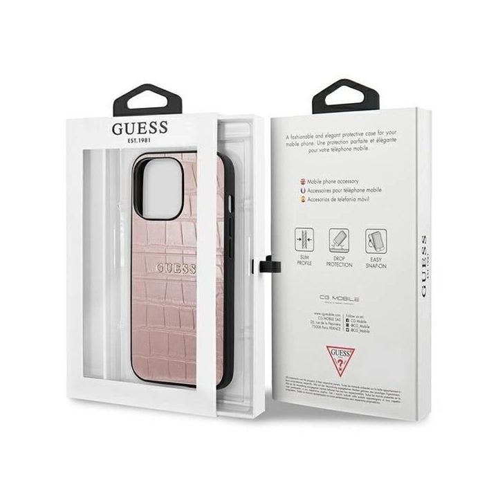 Guess krokodilo rašto dėklas iPhone 13 Pro / 13 (6.1 ) – rožinis