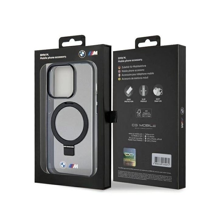 BMW M Collection magnetinis dėklas su žiediniu stovu iPhone 15 Pro – juodas