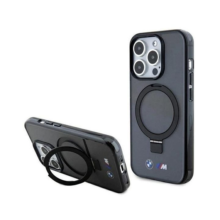 BMW M Collection magnetinis dėklas su žiediniu stovu iPhone 15 Pro – juodas