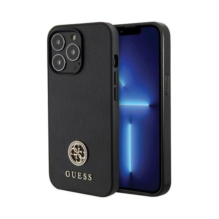 Guess prabangus juodas dėklas su metaliniu logotipu iPhone 13 Pro
