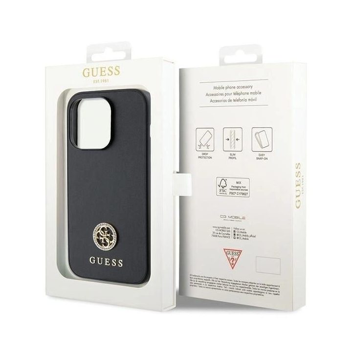 Guess prabangus juodas dėklas su metaliniu logotipu iPhone 13 Pro