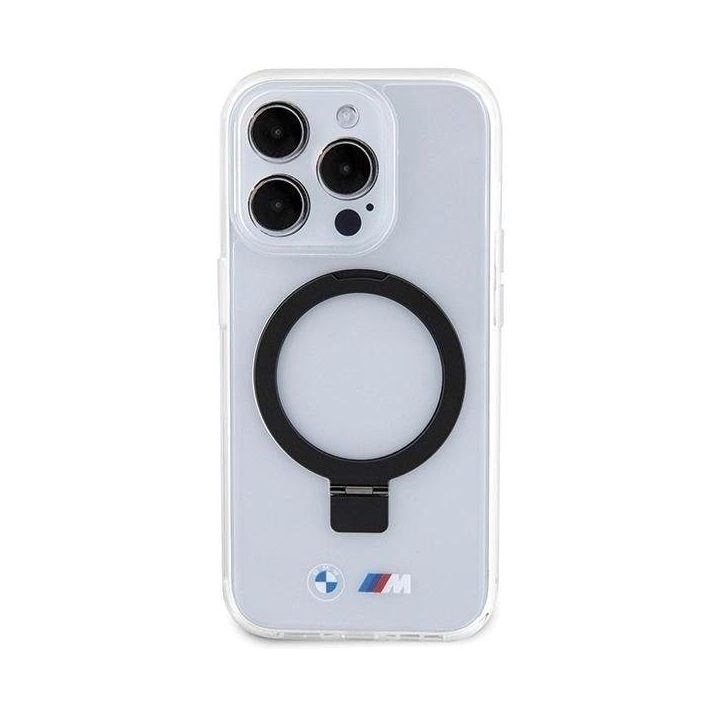 BMW MagSafe dėklas su žiediniu stovu iPhone 15 Pro – skaidrus