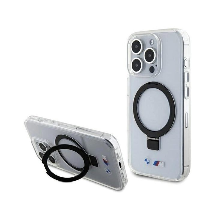 BMW MagSafe dėklas su žiediniu stovu iPhone 15 Pro – skaidrus