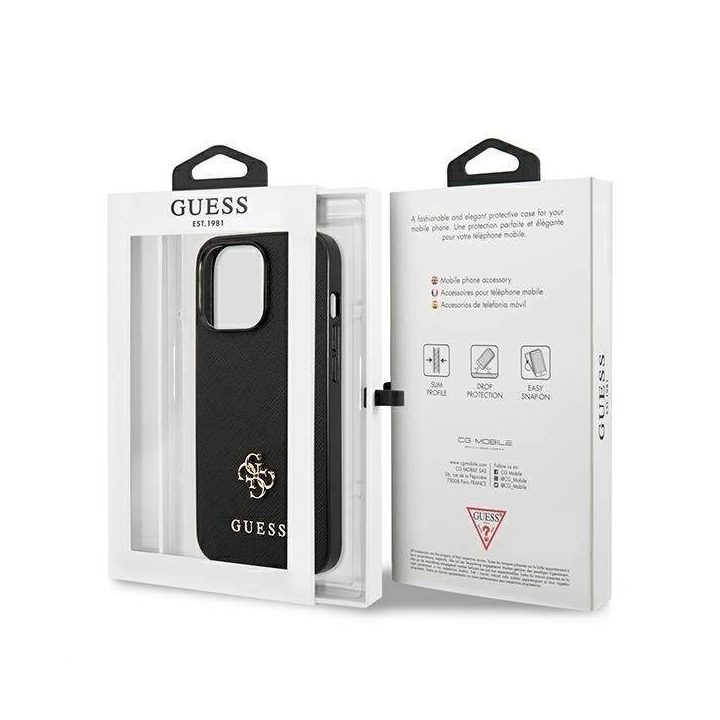 Guess Saffiano 4G juodas dėklas iPhone 13 Pro / 13 (6.1 )
