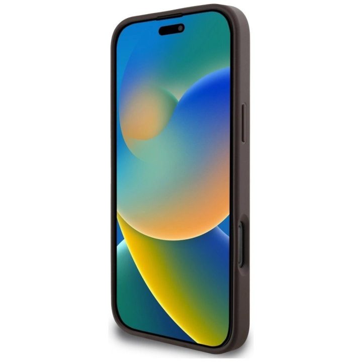 Guess 4G dryžuotas dėklas su MagSafe pinigine iPhone 16 Pro Max, rudas