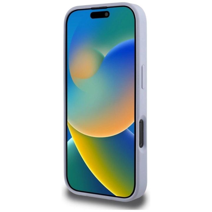 Guess prabangus violetinis dėklas iPhone 16 Pro Max su metaliniu logotipu