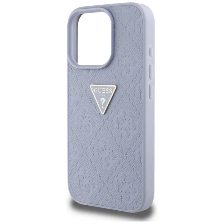 Guess prabangus violetinis dėklas iPhone 16 Pro Max su metaliniu logotipu