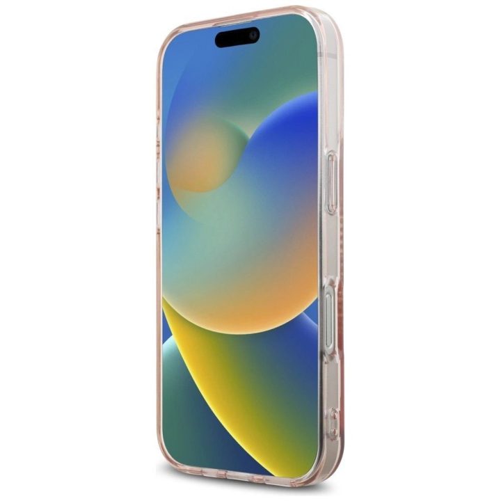 Karl Lagerfeld blizgantis rožinis dėklas su kristalais iPhone 16 Pro
