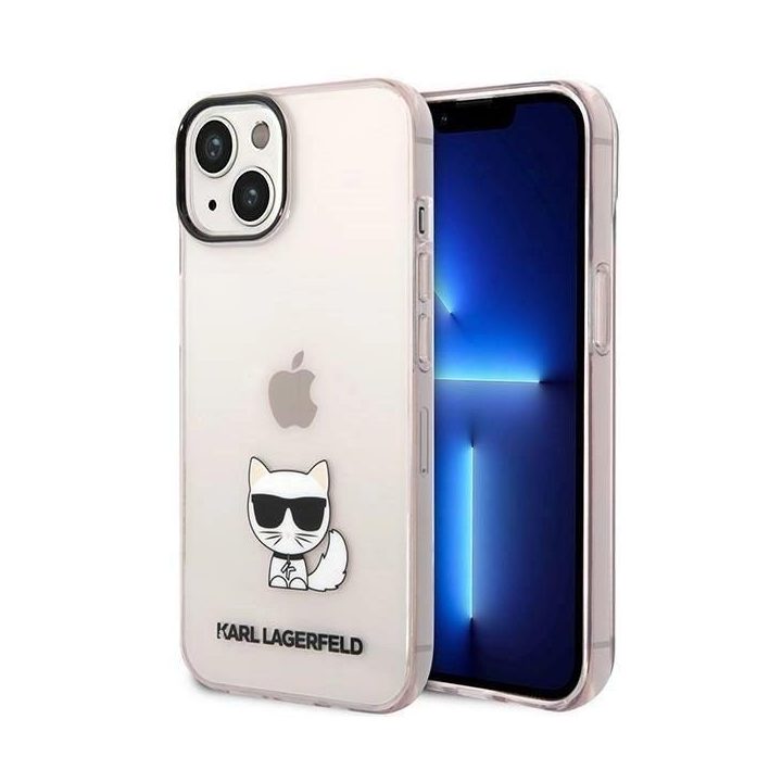 Karl Lagerfeld permatomas Choupette dėklas iPhone 14 Plus / 15 Plus (6.7 ) – rožinis