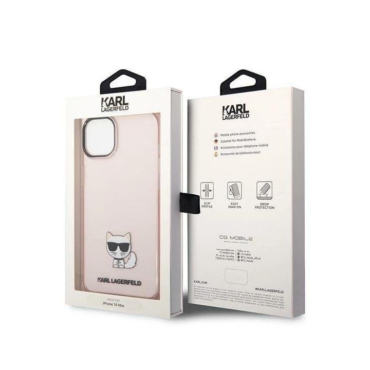 Karl Lagerfeld permatomas Choupette dėklas iPhone 14 Plus / 15 Plus (6.7 ) – rožinis
