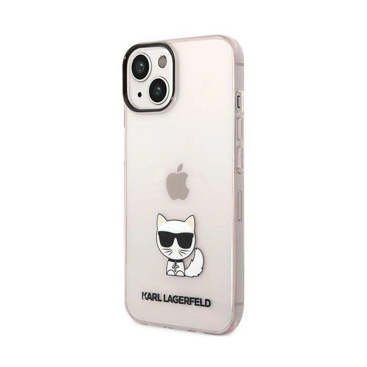 Karl Lagerfeld permatomas Choupette dėklas iPhone 14 Plus / 15 Plus (6.7 ) – rožinis