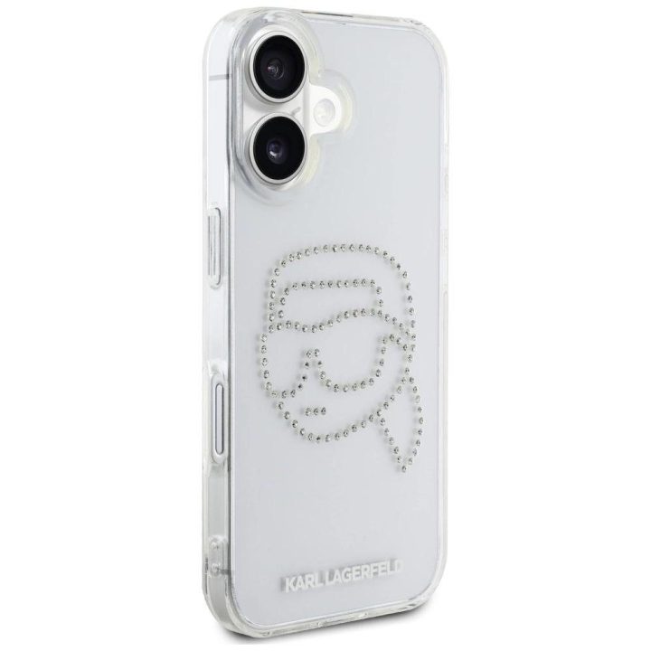 Karl Lagerfeld permatomas iPhone 16 dėklas su kristalais
