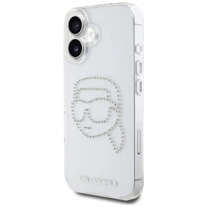 Karl Lagerfeld permatomas iPhone 16 dėklas su kristalais