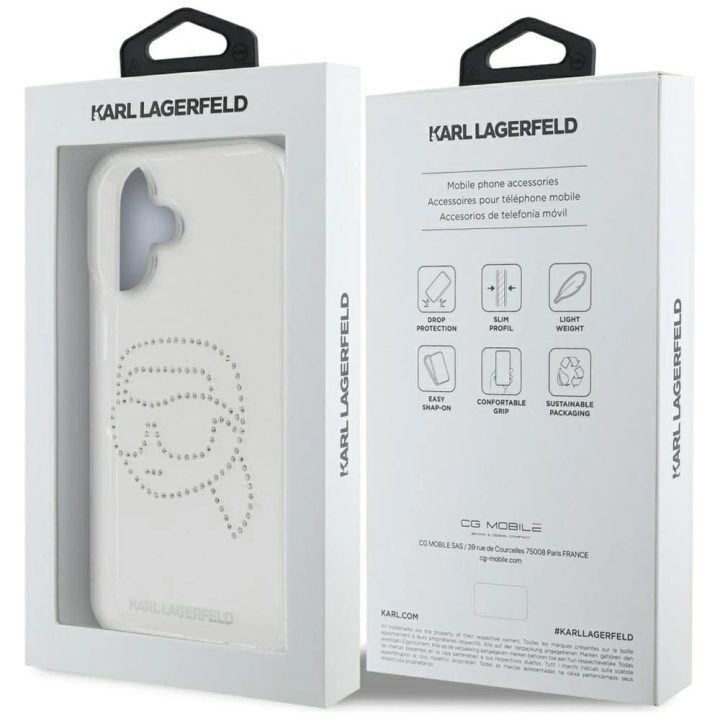 Karl Lagerfeld permatomas iPhone 16 dėklas su kristalais