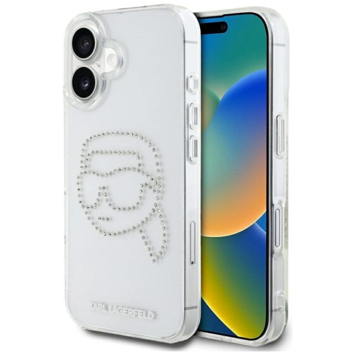 Karl Lagerfeld permatomas iPhone 16 dėklas su kristalais