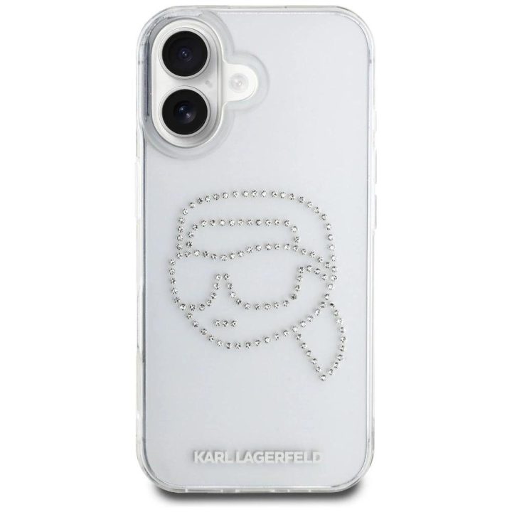 Karl Lagerfeld permatomas iPhone 16 dėklas su kristalais