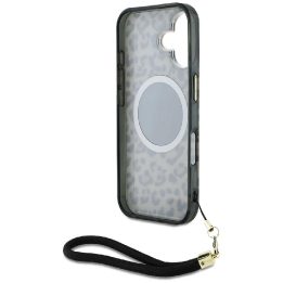 Guess rudos spalvos MagSafe dėklas Leopard“ su virvele iPhone 16