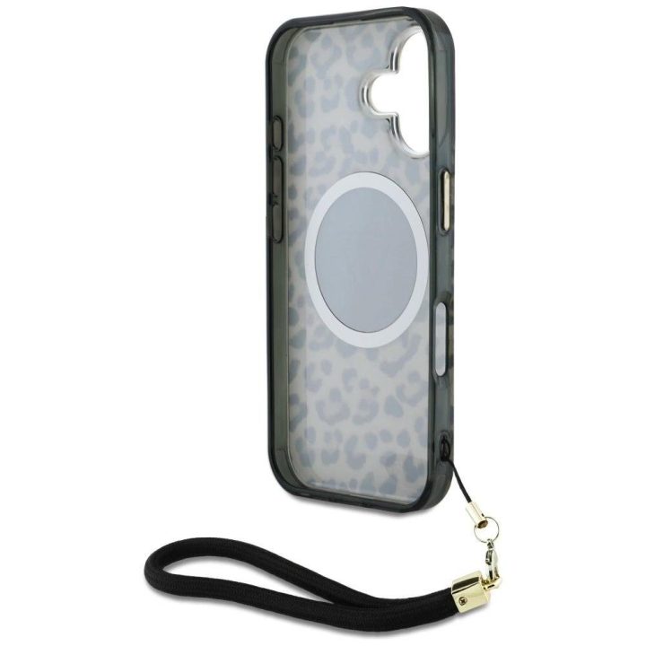 Guess rudos spalvos MagSafe dėklas Leopard“ su virvele iPhone 16
