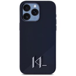Karl Lagerfeld silikoninis dėklas su metaliniu logotipu, MagSafe, iPhone 15 Pro Max, juodas