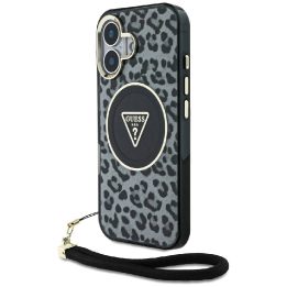 Leopardo rašto MagSafe“ dėklas su virvele iPhone 16“ – juodas