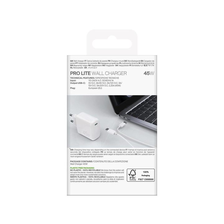 Puro PROLITE 45W USB-C sieninis įkroviklis – baltas