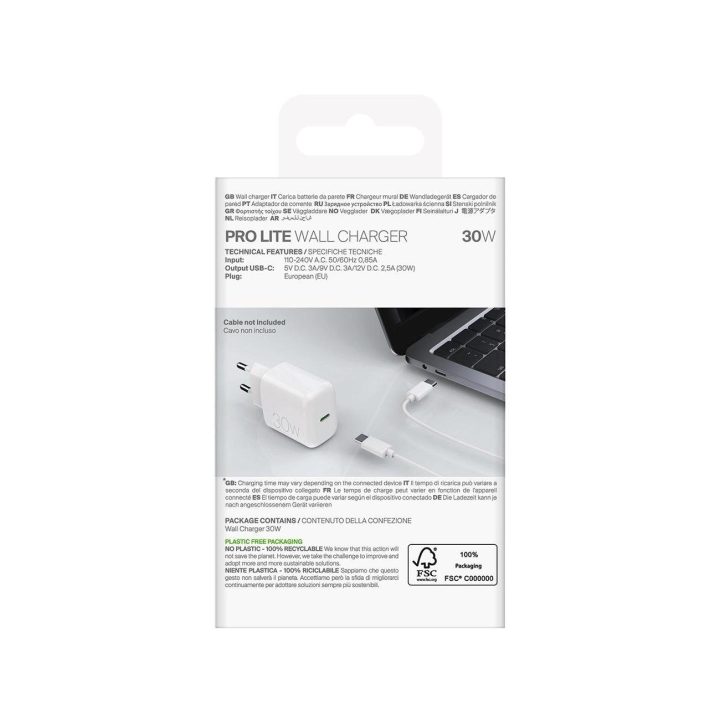 Puro PROLITE 30W USB-C sieninis įkroviklis – baltas