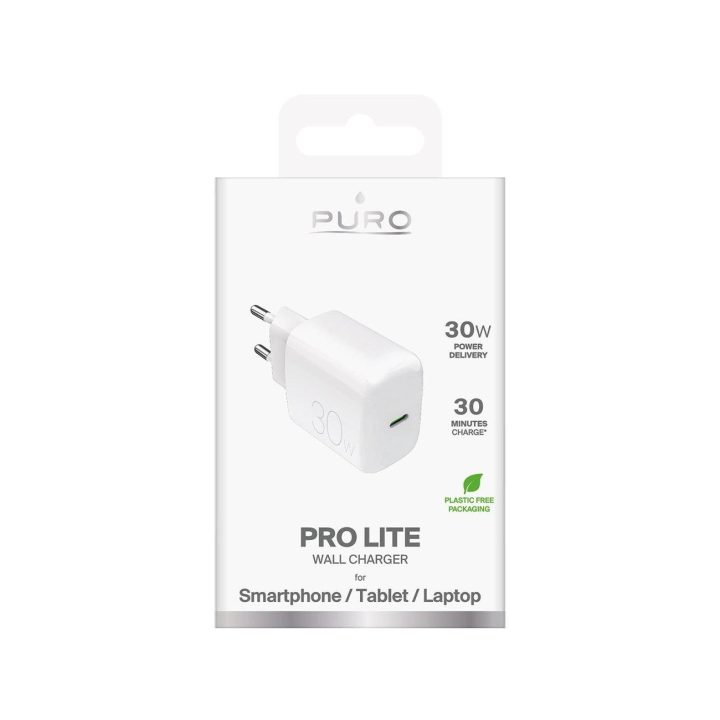 Puro PROLITE 30W USB-C sieninis įkroviklis – baltas