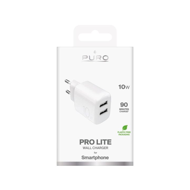 Puro PROLITE 10W sieninis įkroviklis, 2x USB-A, baltas
