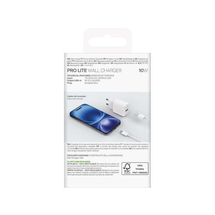 Puro PROLITE 10W USB-A sieninis įkroviklis – baltas