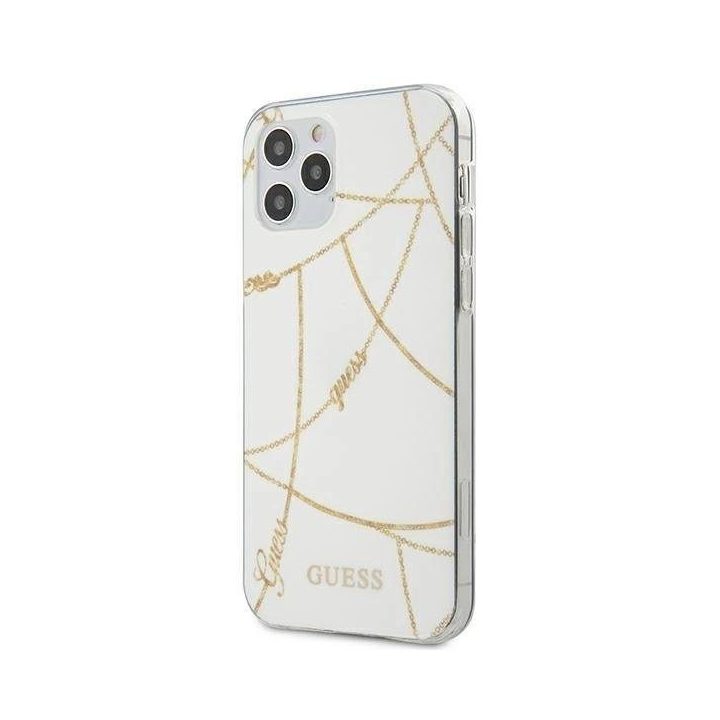 Guess auksinės grandinėlės kolekcijos iPhone 12 Pro Max 6.7 dėklas – baltas