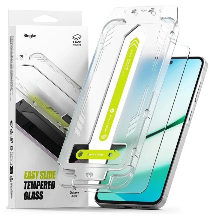 Ringke Easy Slide 2 grūdinto stiklo apsauginės plėvelės, skirtos Samsung Galaxy A56 5G telefonui - skaidrios.
