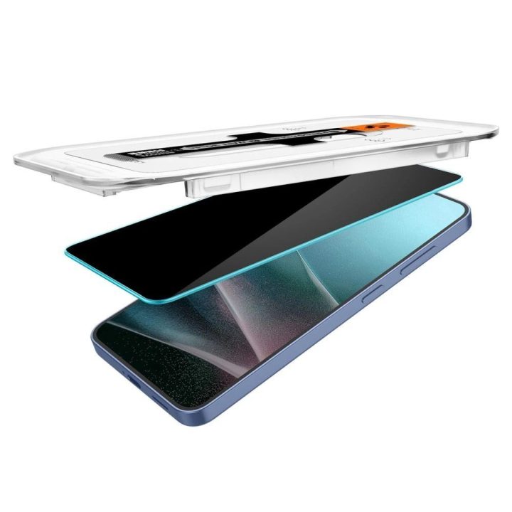 Spigen Glas.tR Ez Fit“ privatumo apsauginis grūdintas stiklas, 2 vnt., skirtas Samsung Galaxy S24 / S25 telefonams.