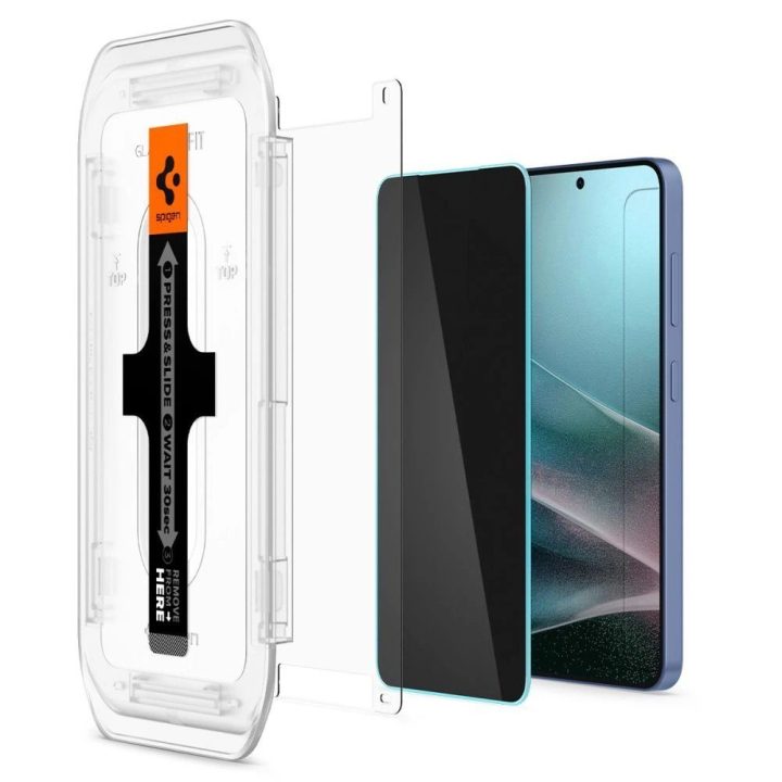 Spigen Glas.tR Ez Fit“ privatumo apsauginis grūdintas stiklas, 2 vnt., skirtas Samsung Galaxy S24 / S25 telefonams.