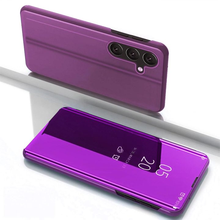 Skaidrus dėklas su atvartu Samsung Galaxy S25 telefonui - rožinis