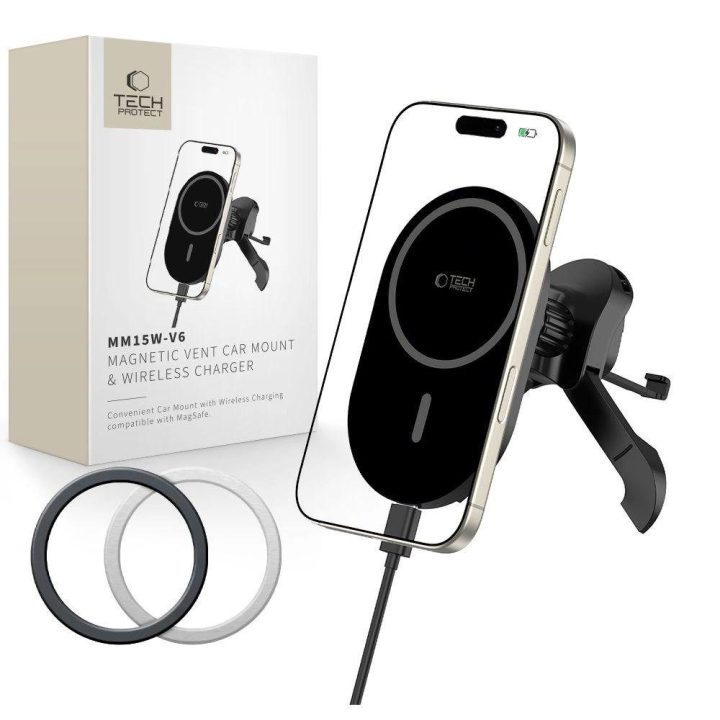 magnetinis MagSafe automobilinis telefono laikiklis, skirtas ventiliacijos grotelėms – juodas.